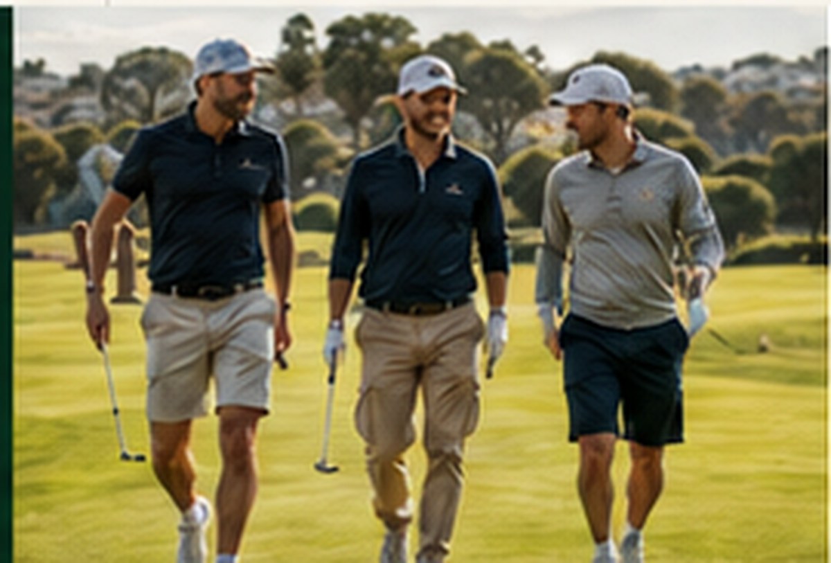 The group walking across a memorable golf course