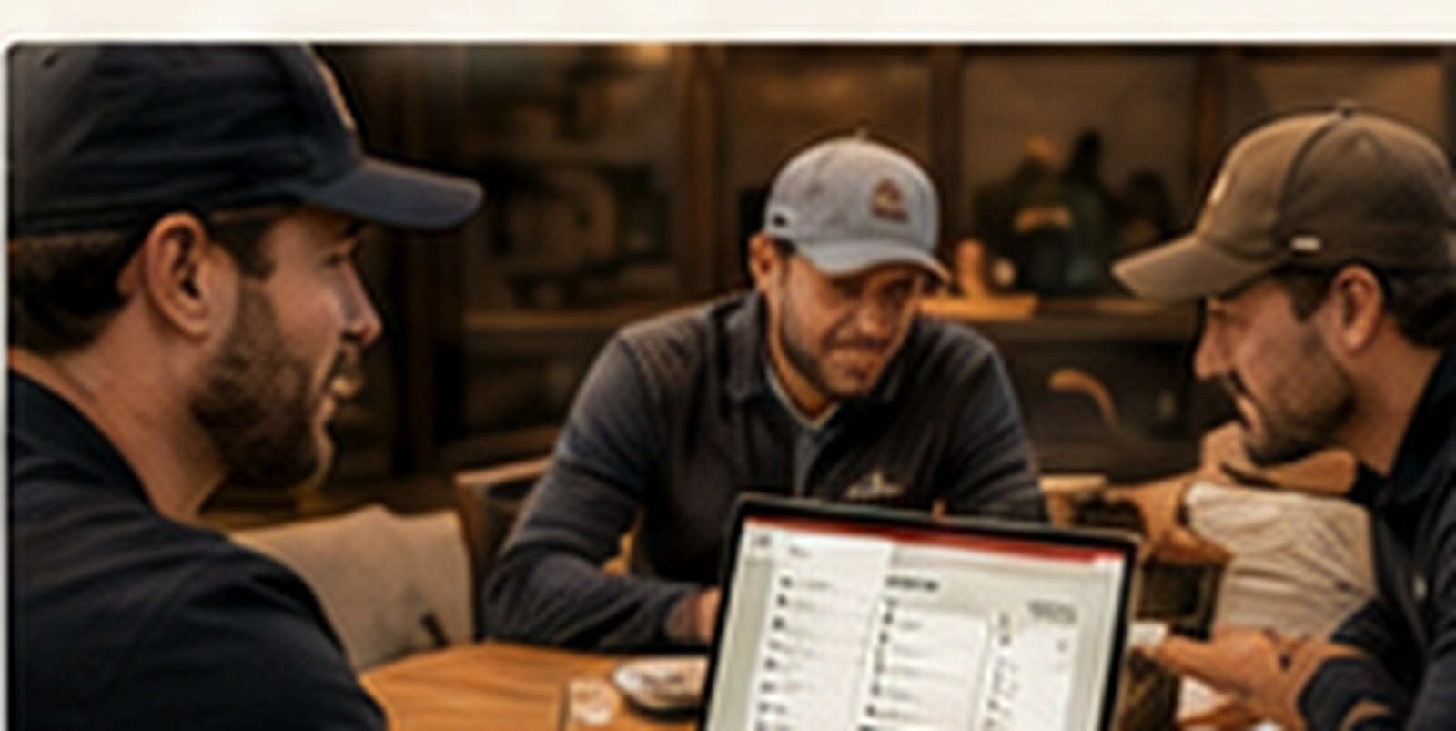 Golfers organizing a trip together around a screen