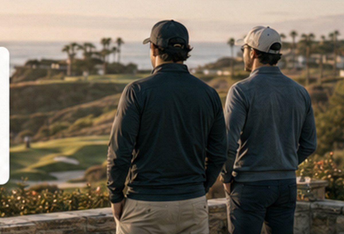 Golf travel professionals overlooking a destination course